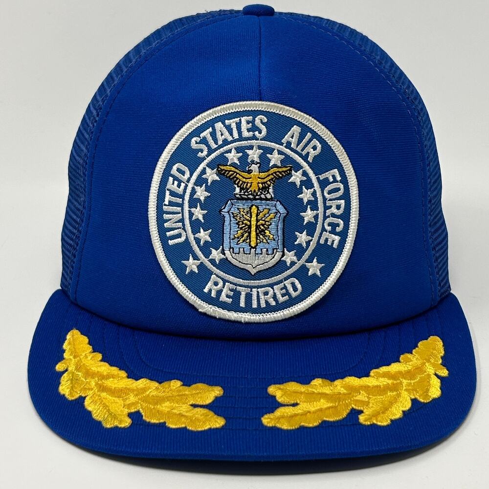 Vintage US Air Force Retired Trucker Hat Baseball Cap Blue USAF Scrambled Eggs